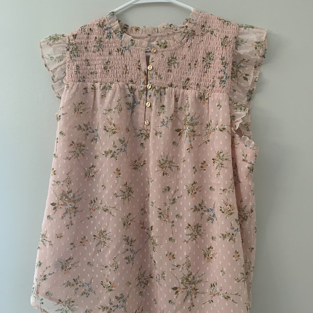 Loft Sz Large Pink Floral Blouse